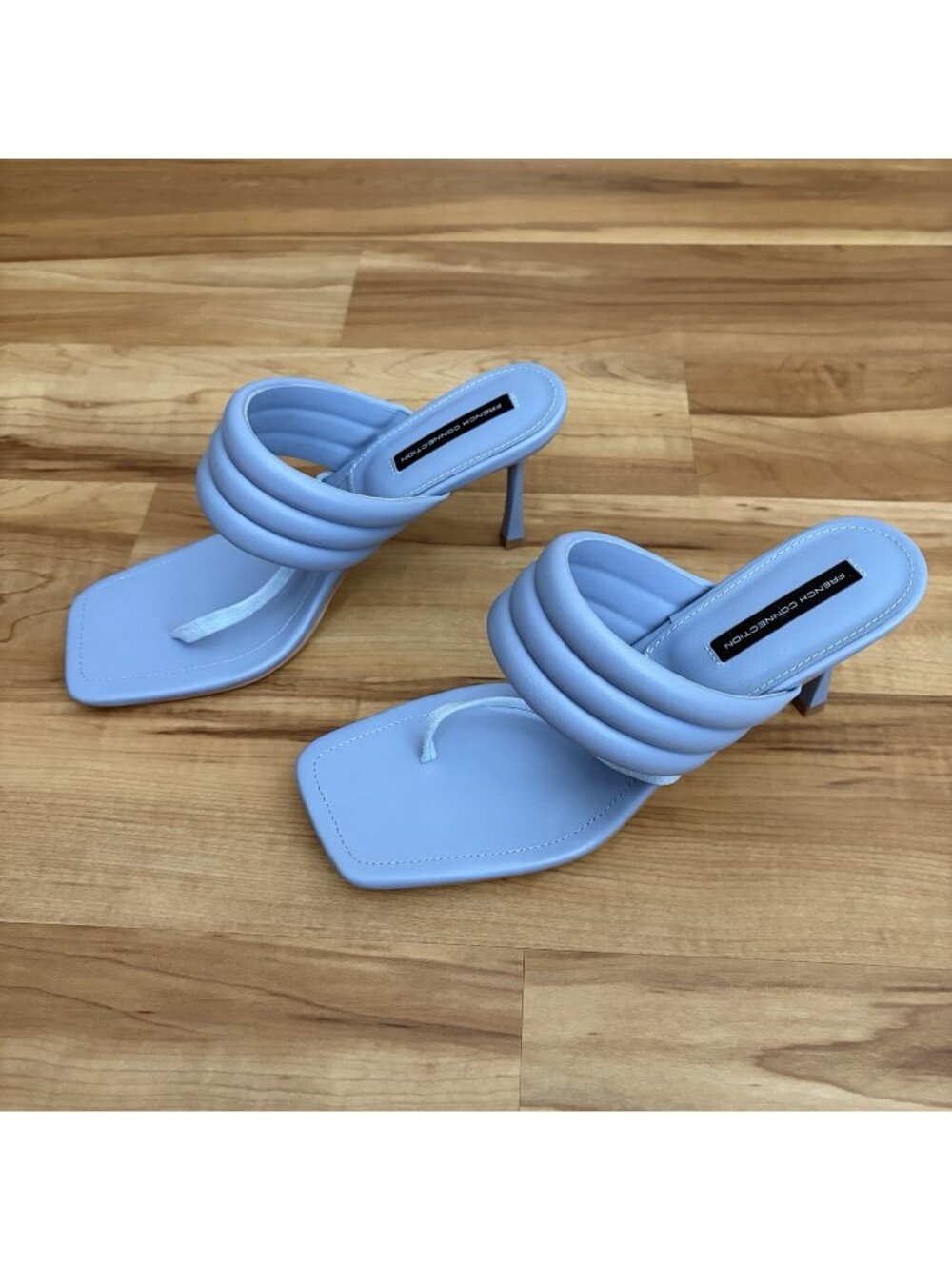 French Connection Faux Leather High Heel Thong Light Blue Sandals Size 10 New